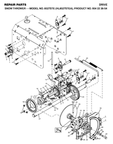 Drive Diagram and Parts List for 8527STE (954223654-A)(2004-03) Husqvarna Snow Blower