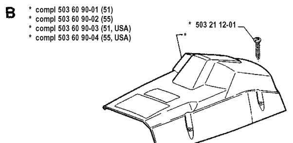 Cover Diagram and Parts List for 55 19900100001-19914000000 Husqvarna Chainsaw