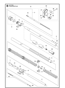 Telescope Pole Diagram and Parts List for 327PT5S 20120100001-Current Husqvarna Pole Saw