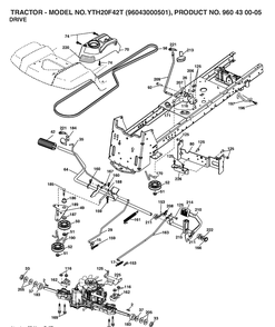 Drive Diagram and Parts List for YTH20F42T (96043000501)(2006-02) Husqvarna Lawn Tractor