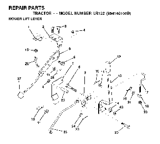 Mower Lift Lever Diagram and Parts List for LR122 (954140105B)(2000-01) Husqvarna Lawn Tractor