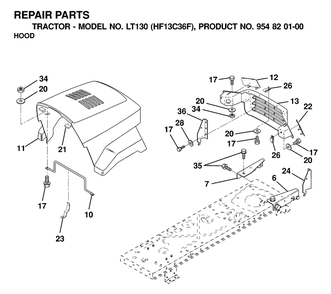 Hood Diagram and Parts List for LT130 (954820100-F)(2000-03) Husqvarna Lawn Tractor