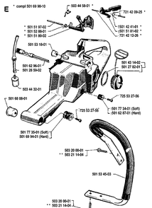 Fuel Tank And Handle Diagram and Parts List for 268 19910500001-19933600000 Husqvarna Chainsaw
