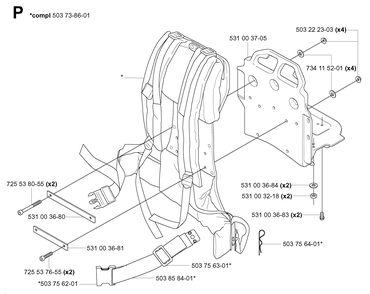 Harness Diagram and Parts List for 155B (20014000001-20041499999)(2001) Husqvarna Leaf Blower / Vacuum