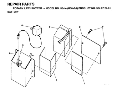 Battery Diagram and Parts List for 56DHS (H56DHSB)(1995-03) Husqvarna Lawn Mower