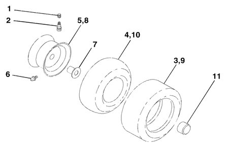 Wheels And Tires Diagram and Parts List for CT130 (954170017-D)(2001-08) Husqvarna Lawn Tractor