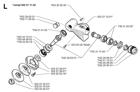 Bevel Gear Diagram and Parts List for 250RX 19973100001 & Above Husqvarna Trimmer