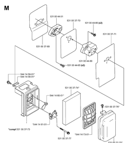 Air Filter Diagram and Parts List for 165BT 20053300001-Current Husqvarna Leaf Blower / Vacuum