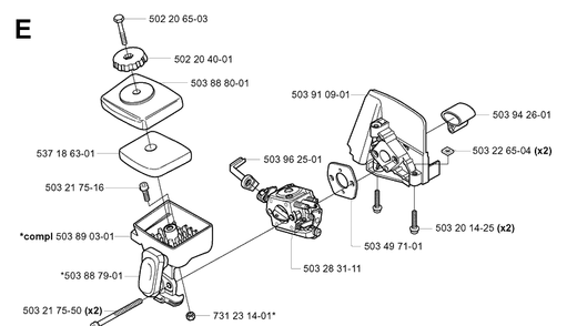 Carburetor And Air Filter Diagram and Parts List for 325P 20042300001-20062999999 Husqvarna Pole Saw