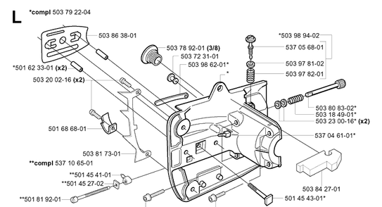 Crankcase Diagram and Parts List for 334T 20040100001-20051000000 Husqvarna Chainsaw