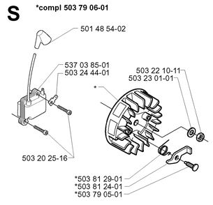 Ignition System Diagram and Parts List for 232RD 20001400001 & Above Husqvarna Trimmer