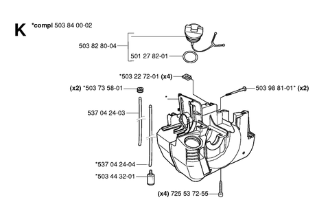 Fuel Tank Diagram and Parts List for 235R 20060100001-20061400000 Husqvarna Brush Cutter