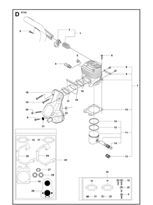 Cylinder, Piston And Muffler Diagram and Parts List for K750 2009-07 Husqvarna Lawn Tractor Accessories