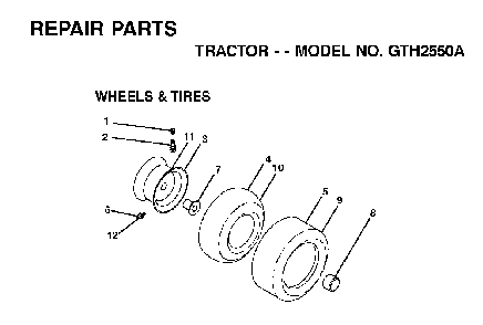 Wheels And Tires Diagram and Parts List for GTH2550A (954567109)(2001-05) Husqvarna Lawn Tractor