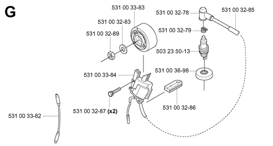 Ignition System Diagram and Parts List for 155B (20014000001-20041499999)(2001) Husqvarna Leaf Blower / Vacuum