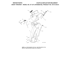 Chute & Deflector Weldments Diagram and Parts List for ST227-970528702  Husqvarna Snow Blower