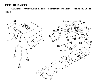 Hood Diagram and Parts List for LTH130 (HE13H36D, 954820001)(1997-03) Husqvarna Lawn Tractor