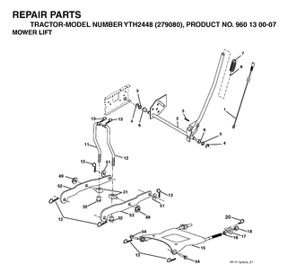 Mower Lift / Deck Lift Diagram and Parts List for YTH2448-279080 2004-12 Husqvarna Lawn Tractor