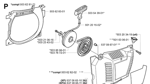 Starter 2 Diagram and Parts List for 372XP/ (XPG)(20014000001-20034000000) Husqvarna Chainsaw