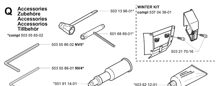 Accessories Diagram and Parts List for 385XP 20011300001-20034000000 Husqvarna Chainsaw