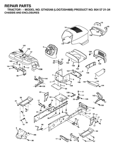 Chassis And Enclosures Diagram and Parts List for GTH2548-LOGT25H48B 2003-12 Husqvarna Lawn Tractor