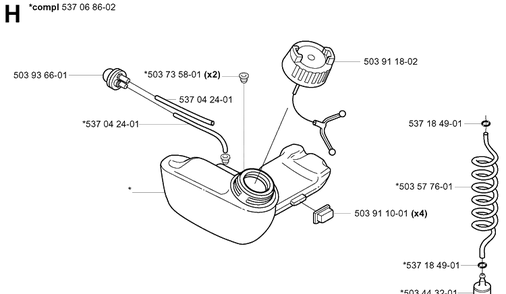 Fuel Tank Diagram and Parts List for 325HA850 20040100001-20050600000 Husqvarna Hedge Trimmer