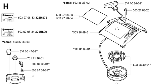 Starter Diagram and Parts List for 325HS99 (X-SERIES)(20004000001-20030100000) Husqvarna Hedge Trimmer