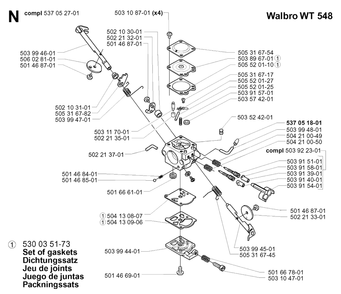 Carburetor Details Diagram and Parts List for 225RJ 20004000001 & Above Husqvarna Trimmer