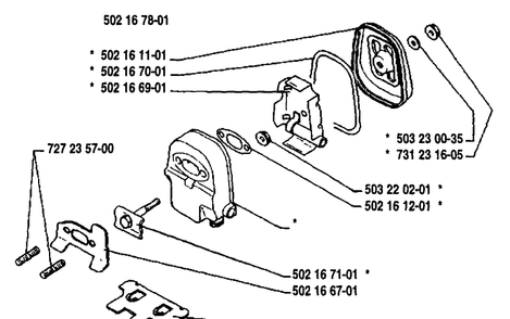 Muffler Diagram and Parts List for 22RL 1989-09 Husqvarna Trimmer