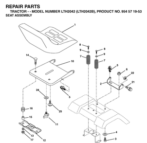 Seat Diagram and Parts List for LTH2042-LTH2042B 2004-01 Husqvarna Lawn Tractor