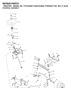 Steering Diagram and Parts List for YTH1542XP (HAU15H42A)(2003-01) Husqvarna Lawn Tractor