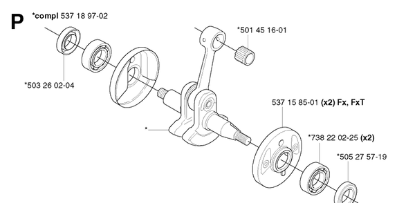 Crankshaft Diagram and Parts List for 343R 20031800001-20043100000 Husqvarna Brush Cutter