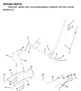 Mower Lift / Deck Lift Diagram and Parts List for LTH145 (954140006C)(1998-02) Husqvarna Lawn Tractor