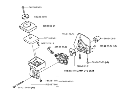 Air Filter/Carburetor Diagram and Parts List for 323L 2005-03 Husqvarna Trimmer