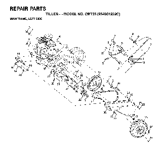 Mainframe, Left Side Diagram and Parts List for CRT35 (954001252C)(1995-10) Husqvarna Tiller