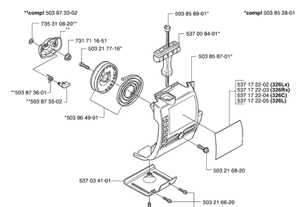 Starter Diagram and Parts List for 326C (L-LX-RX)(E-Tech 2)(2002-02) Husqvarna Brush Cutter