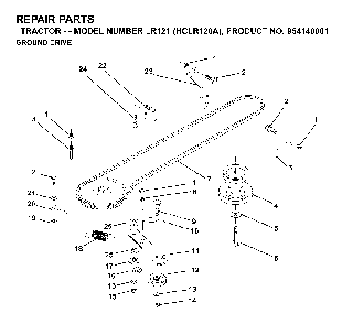 Drive Diagram and Parts List for LR121 (HCLR120A, 954140001)(1996-08) Husqvarna Lawn Tractor