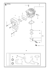 Cylinder, Piston And Muffler Diagram and Parts List for K970RING 2011-12 Husqvarna Circular Saw