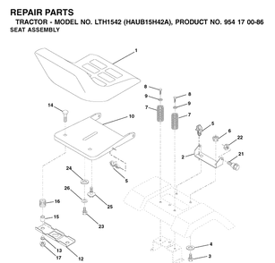 Seat Diagram and Parts List for LTH1542 (HAUB15H42A)(2003-01) Husqvarna Lawn Tractor