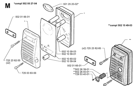 Muffler Diagram and Parts List for 265RX 19954500001-19991000000 Husqvarna Brush Cutter