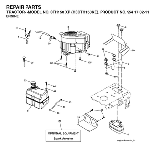 Engine Diagram and Parts List for CTH150XP (HECTH150KE)(2004-06) Husqvarna Lawn Tractor