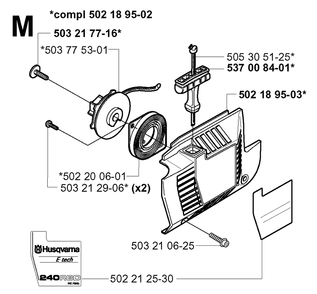 Starter Diagram and Parts List for 240RBD 20004000001 & Above Husqvarna Trimmer