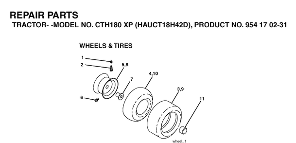 Wheels And Tires Diagram and Parts List for CTH180XP (HAUCT18H42D)(2004-09) Husqvarna Lawn Tractor