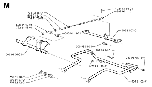 Frame Diagram and Parts List for R850HST 1997-03 Husqvarna Lawn Tractor