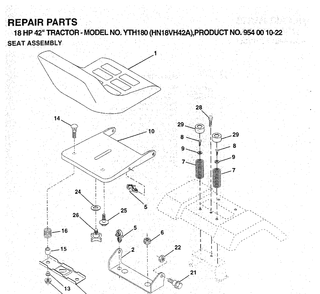 Seat Diagram and Parts List for YTH180 (954001022)(1994-03) Husqvarna Lawn Tractor