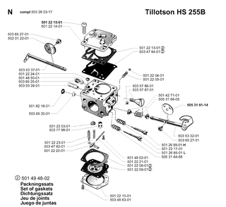 Carburetor Details Diagram and Parts List for 268K 1999-09 Husqvarna Lawn Tractor Accessories