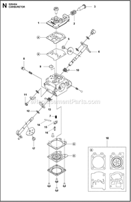 Carburetor Diagram and Parts List for 525HE4  Husqvarna Trimmer