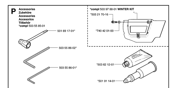 Accessories Diagram and Parts List for 359 20060600001-20070900000 Husqvarna Chainsaw