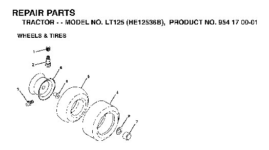 Wheels And Tires Diagram and Parts List for LT125 (HE12536B, 954170001)(1996-10) Husqvarna Lawn Tractor