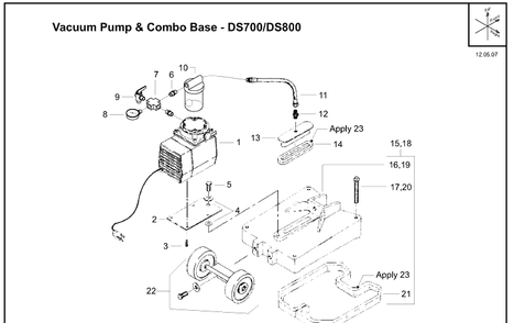 Vacuum Pump And Combo Base Diagram and Parts List for DS700 (504625401)(2007-12) Husqvarna Lawn Tractor Accessories